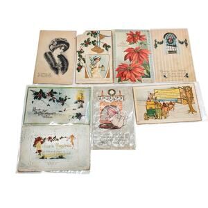 Junk Drawer Lot of 8 Vtg Christmas Postcards Holiday 5.5" x 3.5"